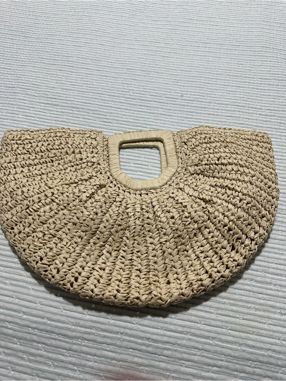 Woven Half-Moon Straw Clutch Bag in Natural